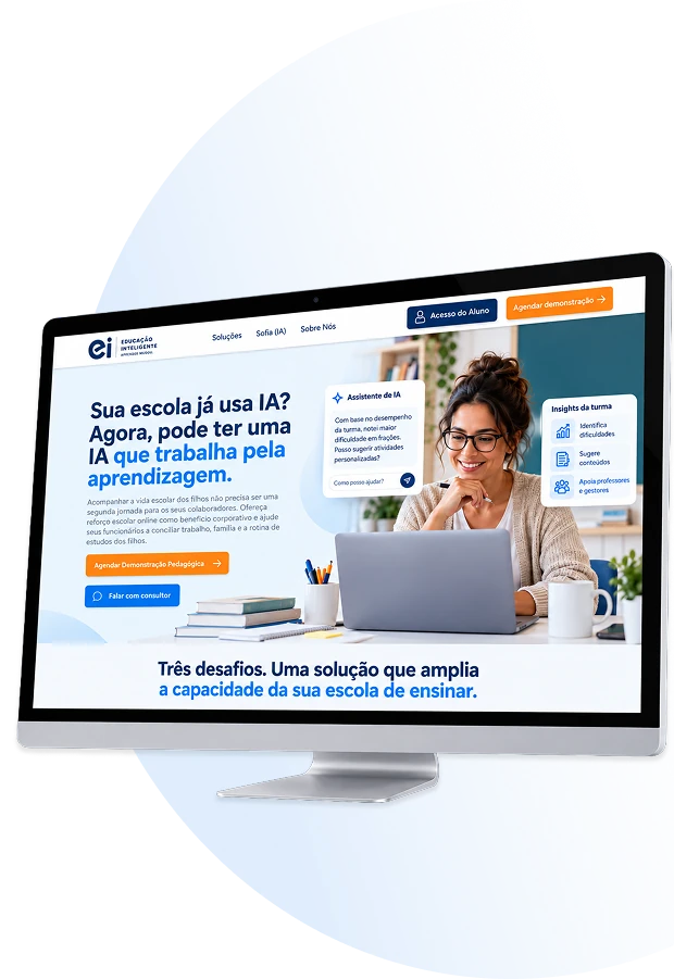 Tela do Educa��o Inteligente para Escolas, mostrando uma professora usando o notebook.